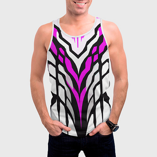 Мужская майка без рукавов Агрессивные чёрно-розовые полосы на белом фоне / 3D-Белый – фото 3