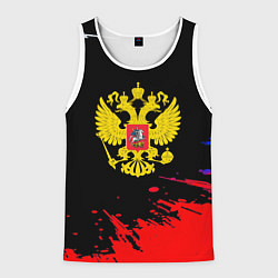 Майка-безрукавка мужская Триколор Россия герб, цвет: 3D-белый