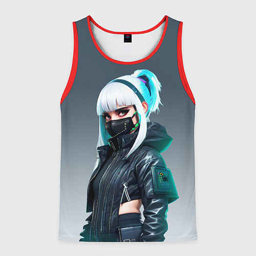 Мужская майка без рукавов Красивая блондинка в маске - киберпанк / 3D-Красный – фото 1