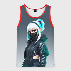 Майка-безрукавка мужская Красивая блондинка в маске - киберпанк, цвет: 3D-красный