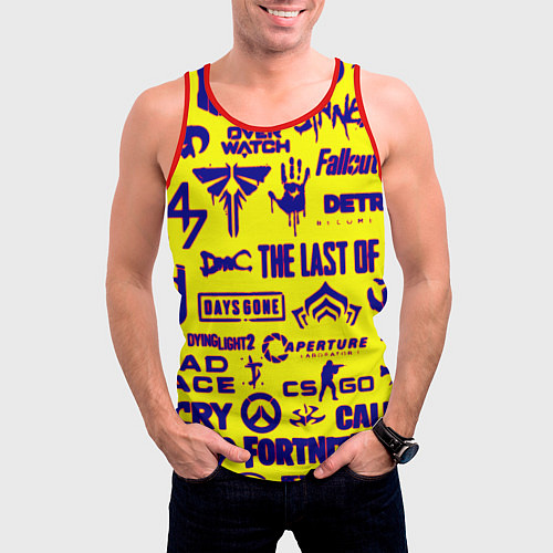 Мужская майка без рукавов Логотипы игр на жёлтом / 3D-Красный – фото 3