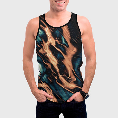 Мужская майка без рукавов Абстракция тёмный бирюзово-медный / 3D-Черный – фото 3