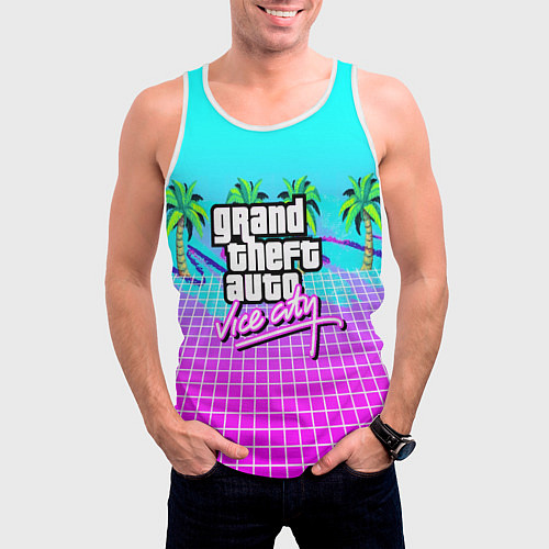 Мужская майка без рукавов Vice city tropic collection / 3D-Белый – фото 3