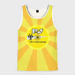 Майка-безрукавка мужская Руки вверх компакт диск, цвет: 3D-белый