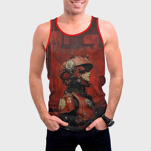 Мужская майка без рукавов Футуристичная девушка-робот / 3D-Красный – фото 3