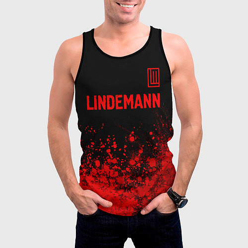 Мужская майка без рукавов Lindemann - red gradient посередине / 3D-Черный – фото 3