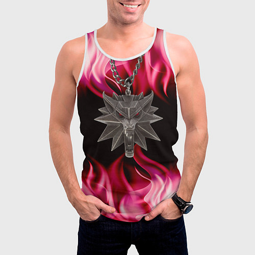 Мужская майка без рукавов Ведьмак медальён в огне / 3D-Белый – фото 3