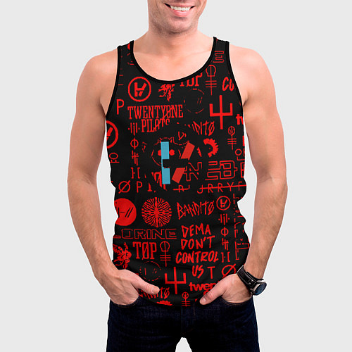 Мужская майка без рукавов Twenty one pilots pattern rock steel / 3D-Черный – фото 3