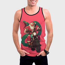 Майка-безрукавка мужская Дед Мороз на мотоцикле с змеёй за спиной, цвет: 3D-черный — фото 2
