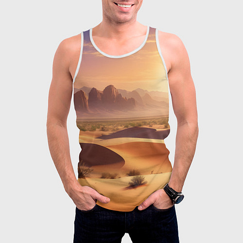 Мужская майка без рукавов Закат в жаркой пустыне / 3D-Белый – фото 3