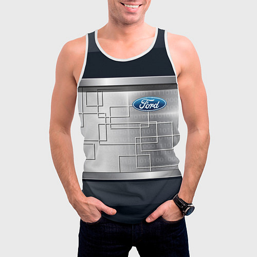 Мужская майка без рукавов FORD текстура из метала / 3D-Белый – фото 3