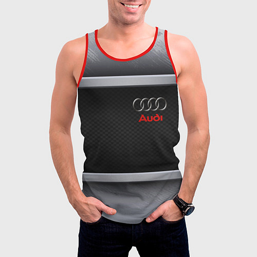 Мужская майка без рукавов Audi metal texture / 3D-Красный – фото 3
