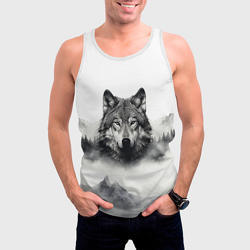 Мужская майка без рукавов Голова серого волка / 3D-Белый – фото 3