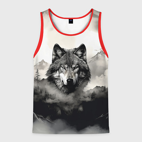 Мужская майка без рукавов Голова серого волка / 3D-Красный – фото 1