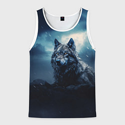 Майка-безрукавка мужская Волк ночью, цвет: 3D-белый