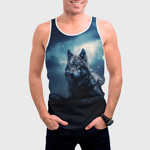Мужская майка без рукавов Волк ночью / 3D-Белый – фото 3