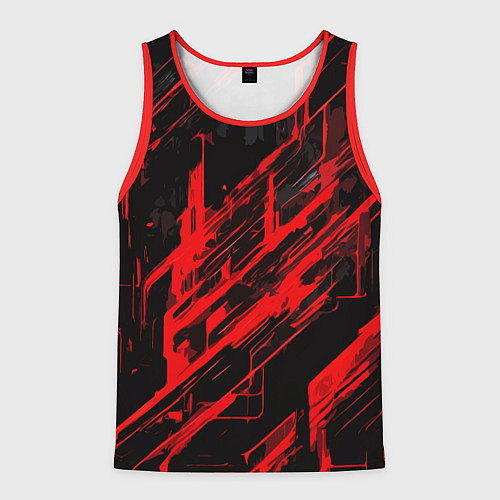 Мужская майка без рукавов Red stripes on a black background / 3D-Красный – фото 1