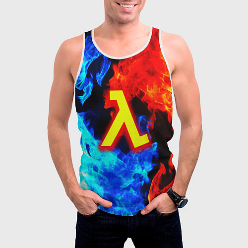 Мужская майка без рукавов Халф лайф огненный стиль / 3D-Белый – фото 3