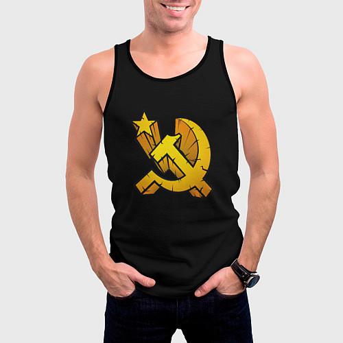 Мужская майка без рукавов СССР серп и молот лого / 3D-Черный – фото 3