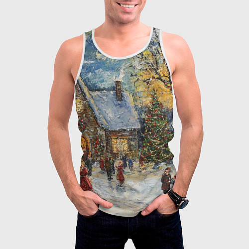 Мужская майка без рукавов Новогодние каникулы картина маслом / 3D-Белый – фото 3