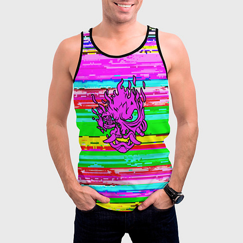 Мужская майка без рукавов Cyberpunk 2077 радужные полосы / 3D-Черный – фото 3