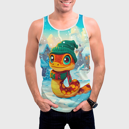 Мужская майка без рукавов Змейка в сказочном городе / 3D-Белый – фото 3