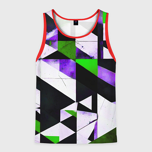 Мужская майка без рукавов Зелёно-фиолетовая абстракция на чёрно-белом фоне / 3D-Красный – фото 1