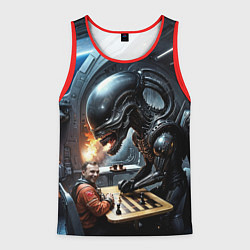 Майка-безрукавка мужская Шахматы: Гагарин vs Чужой, цвет: 3D-красный