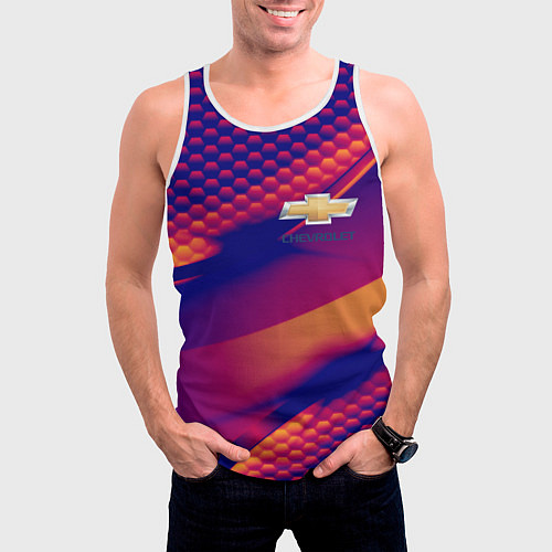 Мужская майка без рукавов Chevrolet текстура / 3D-Белый – фото 3