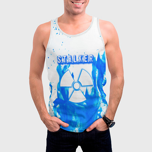 Мужская майка без рукавов Stalker голубой огонь / 3D-Белый – фото 3
