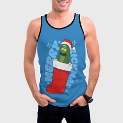 Майка-безрукавка мужская Новогодний Рик огурчик - Merry Rickmas, цвет: 3D-черный — фото 2