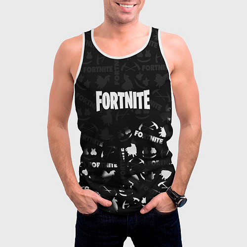 Мужская майка без рукавов Fortnite pattern black / 3D-Белый – фото 3