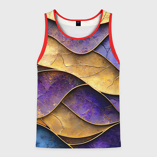 Мужская майка без рукавов Фиолетовые и золотые волны / 3D-Красный – фото 1