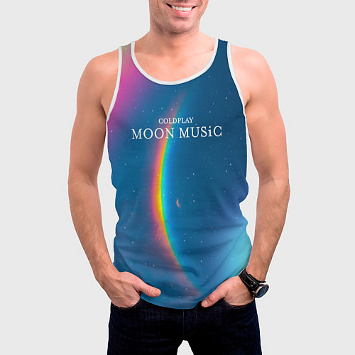Мужская майка без рукавов Moon music Coldplay / 3D-Белый – фото 3