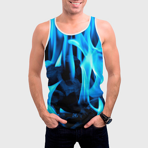 Мужская майка без рукавов Синий огонь текстура / 3D-Белый – фото 3