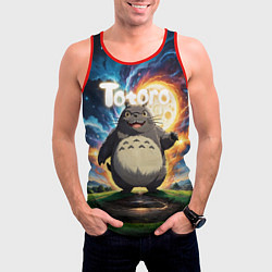 Майка-безрукавка мужская Тоторо на фоне огненной луны, цвет: 3D-красный — фото 2