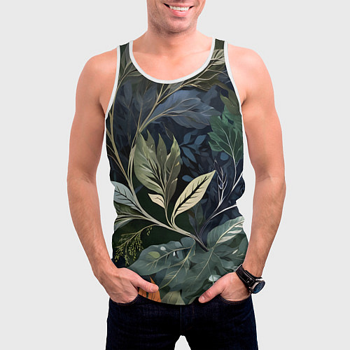 Мужская майка без рукавов Объемные листья / 3D-Белый – фото 3
