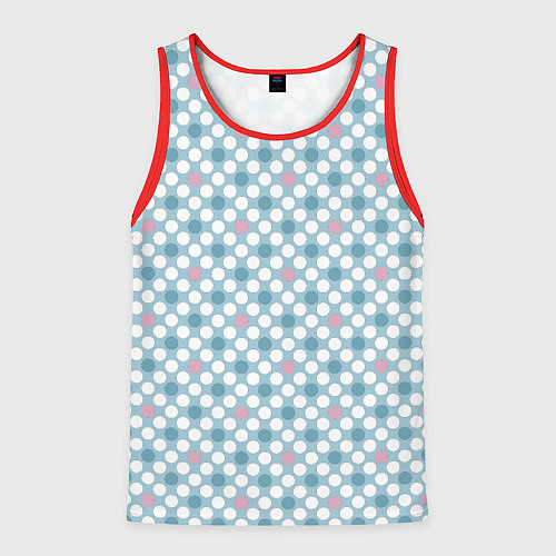 Мужская майка без рукавов Белый голубой горошек / 3D-Красный – фото 1