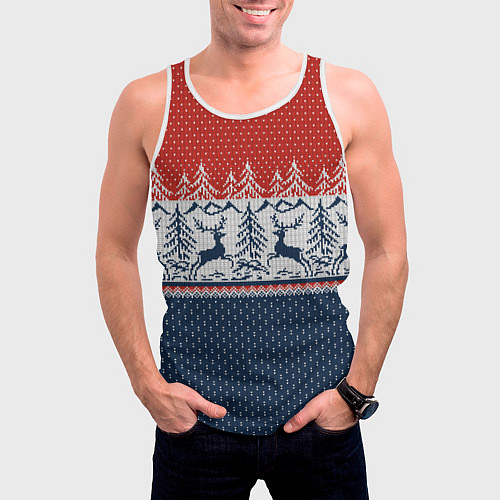 Мужская майка без рукавов Новогодний вязаный узор / 3D-Белый – фото 3