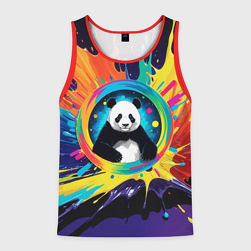 Мужская майка без рукавов Панда на фоне взрыва красок / 3D-Красный – фото 1