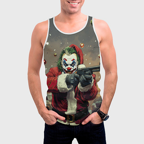 Мужская майка без рукавов Джокер - новогоднее ограбление / 3D-Белый – фото 3