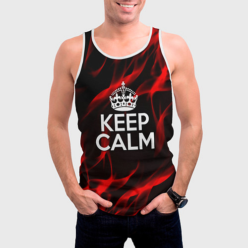 Мужская майка без рукавов Keep calm flame red / 3D-Белый – фото 3