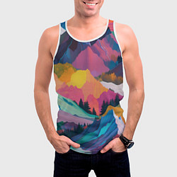 Майка-безрукавка мужская Красочные горы, цвет: 3D-белый — фото 2