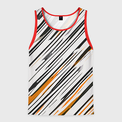 Мужская майка без рукавов Диагональные чёрно-жёлтые полосы на белом фоне / 3D-Красный – фото 1