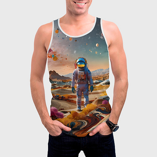 Мужская майка без рукавов Космонавт на красочной планете / 3D-Белый – фото 3