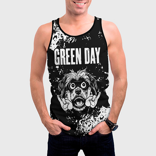 Мужская майка без рукавов Green Day рок пес / 3D-Черный – фото 3