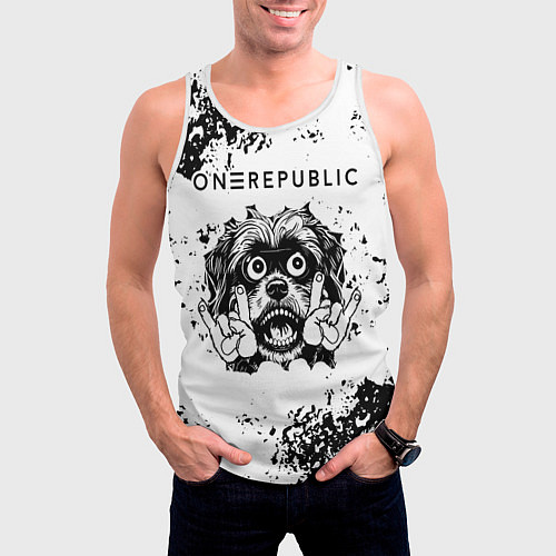 Мужская майка без рукавов OneRepublic - рок пес / 3D-Белый – фото 3