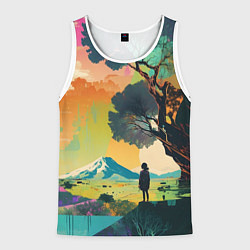 Майка-безрукавка мужская На природе абстракция, цвет: 3D-белый