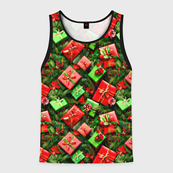 Майка-безрукавка мужская Новогодние подарки в коробках, цвет: 3D-черный