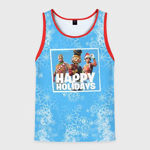 Мужская майка без рукавов Happy Holidays - Fortnite Ginger Gunner и Щелкунчи / 3D-Красный – фото 1